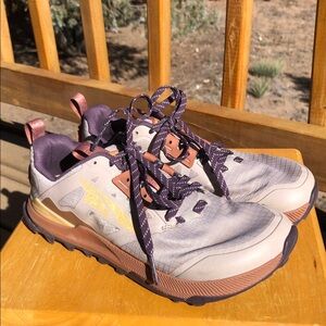 Altra women’s Trail Running Shoes with neural Purple and Tan Accents